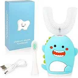 Kids Sonic Electric Toothbrush U Shaped Automatic Timer IPX7 Waterproof 5 Modes 360Ã‚° Oral Cleaning Teeth Whitening Gums Massage Replaceable Soft Cartoon Modeling Design for Child 7-15 (Blue Dinosaur)-image-45