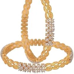 ratnavali jewels Gold Plated American Diamond Sleek Filigree Chudi Bangles set for Women-picture-17