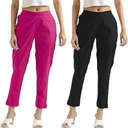 chiraiyaa Women Cotton Trouser Pant - Versatile Regular Fit for Office, School, and Casual Wear | Pack of 2-picture-49