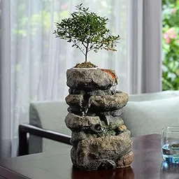 Kalona Indoor Fountain Exquisite Rockery Fountains Soothing Sound Tabletop Fountains Home/Office Decor with a Small Plastic Pot to Grow The Plant by Yourself(Automatic Watering)(22020)-picture-23