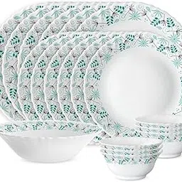 Larah by Borosil Silk Series Stardust Opalware Dinner Set | 19 Pieces for Family of 6 | Microwave & Dishwasher Safe | Bone-Ash Free | Crockery Set for Dining & Gifting | Plates & Bowls | White-picture-17