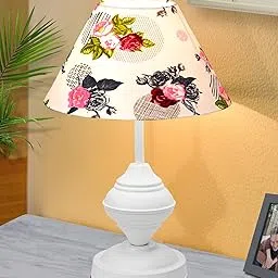 Homesake ®Farmhouse Matt Table Lamp for Bedroom, White Modern Bedside Lamps for Living Room, Rustic Table Light for Night Stands, Dorm, Office, Home Décor Fabric Shade, (Rose)-image-33