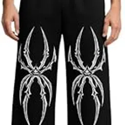 paklon Men's Graphic Sweatpants, Black Cotton Blend, Elastic Waistband, Relaxed Fit, Tribal Design, Streetwear Style, Casual Athletic Wear,XL-picture-10