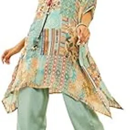 soch Womens Powder Blue Chinon Tile Print Kaftan Suit with Tassels-picture-22