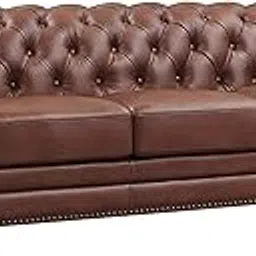 Antiq Furniture Store Leatherette 3 Seater Modern Chesterfield Sofa for Living Room - Brown Leatherette-image-26