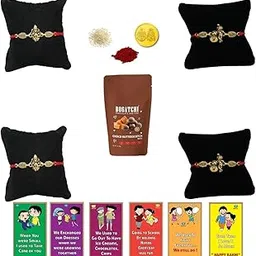 BOGATCHI Rakhi with chocolates gift pack, Rakhi and chocolate combo, Rakhi gift for brother with chocolate Butterscotch Nuts, 50g +Rakhi(4) +Roli Chawal+ Rakhi Story Card +Gold Coin|RKHBS-4-25-picture-16