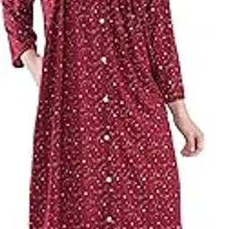 anglina Women's All Over Printed Long Sleeve Open Front Cotton Blend Nighty/Maxi/Nightgown/Nightwear WSR-115-picture-25