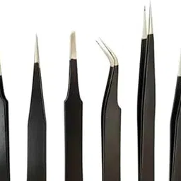 Robocraze Black Epoxy Coated Tweezer Set 6-Piece (SS,OO,2A,5,3C,7) - Anti-Static, Fine-Tip, Non-Magnetic Stainless Steel Tweezers for Electronics & Repair-picture-16