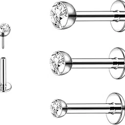 flogwe Implant Grade Titanium Lip Stud Rings 20G 18G 16G Threadless Push-in Flat Back Nose Stud Ring Earring Stud CZ 2mm 2.5mm 3mm Piercing Jewelry……-picture-20