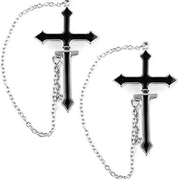 andpai Personalized Unique Black Punk Cross Chain Dangle Drop Earrings Cool Puncture Ear Stud Earrings for Women Men Statement Jewelry Gifts (Black)-picture-45