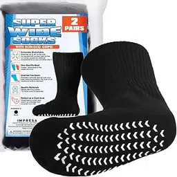 2 Pairs of Super Wide Socks with Non-Skid Grips for Lymphedema - Bariatric Sock - Oversized Anti-Slip Sock Stretches up to 30'' Over Calf for Swollen Feet and Mens and Womens Legs - One Size Unisex-picture-13