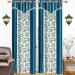 HOME UTSAV 1 Piece Eyelet Polyester Printed Door Frill Curtains for Window 5 Feet, Aqua-picture-25