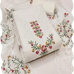 peachmode Womens Floral Sequins Embroidered Unstitched Chanderi Cotton Dress Material | Ethnic wear Suit | Kurta Set for Women with Dupatta-picture-23