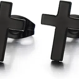 coolsteelandbeyond Unisex Men Black Cross Earrings of Stainless Steel, Gothic Biker, 2 Pcs-picture-13