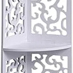 FURN ASPIRE 3 Tier Corner Shelf Bathroom Corner Stand Bathroom Cabinet Bathroom Organizer Multipurpose Storage Corner for Living Room, Home Office, Kitchen, (Leaf 3 Tier, White)-picture-15