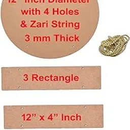 Creative MDF Set: 12" Circle, 3 (12" x 4") Rectangles with Dyeable Zari String & 4 Holes - Ideal for Creating Wall Art, Plaques, Signs, Decoupage, Painting, Resin, Mandala and Lippan Art-image-59