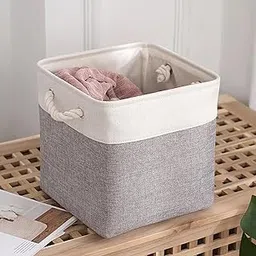 Kuber Industries Foldable Storage Basket|Polyester Toy Storage Bin|Wardrobe Organizer For Clothes (Grey & White)-picture-62