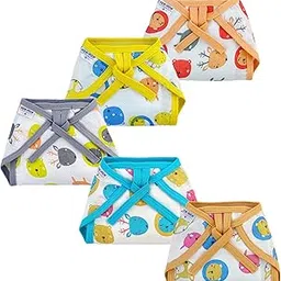 Pom Pom Sweethearts Washable Reusable Cotton Muslin U Shape Lace Nappy,Langot For New Born Baby - Pack of 5(Animal Face Print 6-9 Months)-picture-24