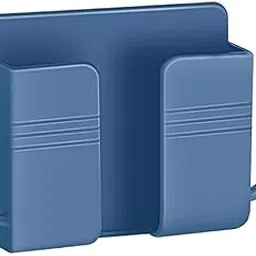 OJOS Adhesive Wall Mount Phone Holder/Charging Stand and Remote Control Stand Multipurpose Socket Pocket Universal Deck Storage Box for Bedroom, Kitchen, Bathroom, Office- Blue-picture-10