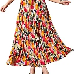 kzully | Skirt for Women | Pleated Maxi Skirt | Elastic Waistband | Lightweight Flowing A-Line | High Waist Long-picture-14
