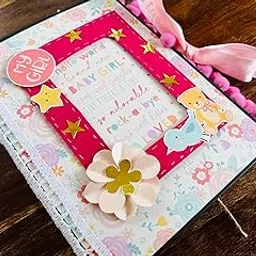 Crafted Forever Handmade Baby girl Scrapbook/mini album for Gifting and Memory Keeping, can hold 32 photos, A5 size, Hard bound, Pre decorated-image-37