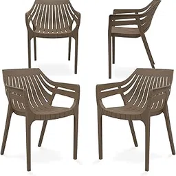 Oaknest Unboxing Furniture Supreme Spectrum Plastic Chair| Oversized Chair For Living Room/Garden And Bedroom Set| Weight Bearing Capacity 150 Kg| 6 Months Warranty* (Dark Beige)| Set Of 4 Piece image 1
