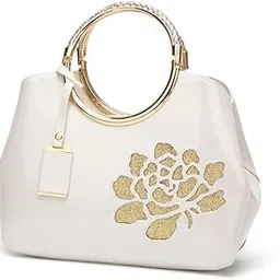 syga Women's Glossy Patent Leather Handbag With Flower Design & Color-picture-12