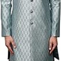 kisah Men's Kurta Sherwani Set Indo-Western Silk Blend, Geometric Design, Full Sleaves, Knee Length, Straight, Regular Fit, Mandarin Collar Ethnic Wear-picture-2