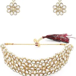 zaveri pearls Antique Gold Tone Mesmerising Kundan Choker Necklace Set For Women-ZPFK8926-picture-41