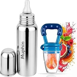 Stainless Steel Baby Bottles | Anti-Colic Wide Mouth Bottle for Newborn & Kids | Rust-Free, BPA-Free(240 ML) Pack of-2 (Blue Fruit)-picture-27