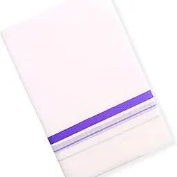 Velirson - Men's Plain Pure White 100% Cotton Dhoti With Color Border | 100% Color Fade Resistant | Size 2 Meters (White Dhoti)-image-3