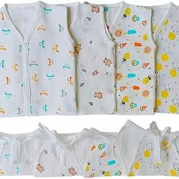 MINKU CREATIONS Organic Muslin Button Jhabla and 5-Layer Nappy Set – Ultra-Soft & Breathable Baby Clothing (Pack of 4 Jhabla & 4 Nappy)-Multi Print,0-3 Months-picture-25