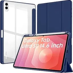 Robustrion Cover Case for Samsung Galaxy Tab S11 Ultra 14.6" Cover with [S-Pen Holder], Hybrid Flip Cover Case for Samsung S11 Ultra Tablet 14.6 inch with Transparent Back [Auto Sleep Wake] - Navy-image-83