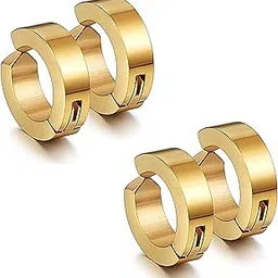 Uniqon (2 Pair) Trendy Golden Color Round Shaped Press Non-Piercing Style Clip On Metal Barbell Earring Hoop Bali Stud For Men And Women-picture-22