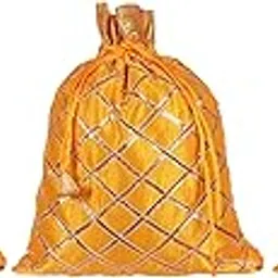 kuber industries Potli Bags Handbags for Women Gifting Wristlets for Wedding, Festival, Kitty Subh Shagun-Pack of 3 (Yellow)-picture-10