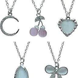 Pack Of 5 Trendy Viral Silver American Diamond Charm Pendant for Women and Girls | Stylish, Elegant, and Versatile | Accessories| Gift-image-26
