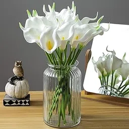 TIED RIBBONS Silk 10 Pcs Artificial Calla Lily Flowers Bunch For Vase And Flower Pots (33 Cm Each, White) - Home Decor Item For Centerpiece Living Room Corner Table Decorations (Pot Not Included)-picture-37