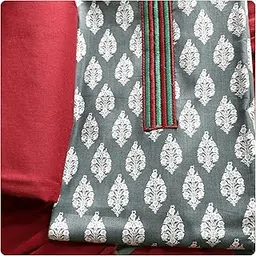 Unstitched Cotton Salwar Suit Set with Printed Chiffon Dupatta | 3-Piece Dress Material for Weddings, Festivals & Bridal Wear | Free Size (Up to XXL)(Grayish Blue)-image-37