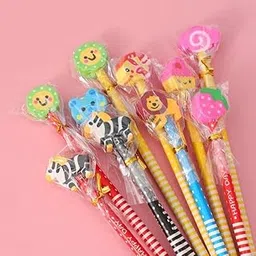 AMANVANI Pencils with Erasers Cartoon Character Pencils with Multi-shape Eraser Top, Return Gifts, Kids Birthday Return Gift Items, Rakhi Gifts For Girls & Kids Pack of 24-image-0