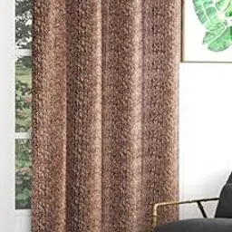 Exporthub 1 Piece Heavy Quality Polyester Texture Design Brown Color Eyelet Long Door Curtains - Long Door - 8 feet Long (EHSPR906_84_1)-picture-20