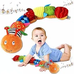 Turtlebee Baby Musical Worm Soft Infant Toy, 6 Different Sensory, Crinkle and Rattle Stuffed Animals for Newborn Toy Tummy Time 0-3-6-12 Months Old Girl Boy Gifts (Multicolor)-picture-20