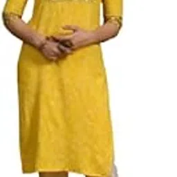 Women Embroidered Rayon Kurta Pant Set, 3/4 Sleeve_Tunna04_Lemon Yellow Set_2XL-image-3