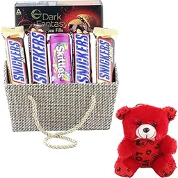 SFU E Com Peanut Chocolate With Basket Gift Hamper | Valentine Teddy Bear With Chocolate Combo | Valentine Chocolate Hamper | 1051-picture-36