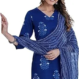 skylee Women's Cotton Blend Printed Straight Kurta with Pant & Dupatta-picture-25
