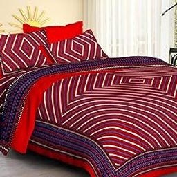 generic 100% Cotton Rajasthani Jaipuri Traditional Floral India 160 TC Cotton Single BedSheet with 2 Pillow Covers (WTI-SNGL-1253)-picture-48