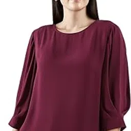 bis creations Women's Solid Georgette Top – 3/4 Puff Sleeve, Round Neck, Elegant Casual & Office Wear-picture-42
