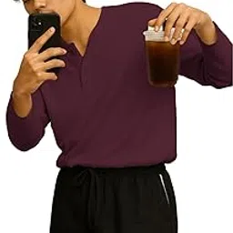 nachu Men's Solid Slim Fit Full Sleeve Henley Neck Rib Textured Cotton Blend T-Shirt | Casual & Office Wear | Daily & Travel use-picture-11