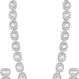 peora Silver Plated Cubic Zirconia & Synthetic Stone Studded Long Necklace Drop Earrings Jewellery Set for Women Girls-picture-36