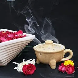 Global Aroma Ceramic Dhoop Patra, Dhoopdaan,Handcrafted Incense Dhoop Burner (Ivory)-picture-12