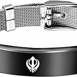 m men style Religious Punjabi Sikh Khanda Symbol Memorial Jewelry Sympathy Bracelet Bangle Christmas Birthday Gift for Son, Him, His, Friends Gold Stainless Steel Silver-picture-11